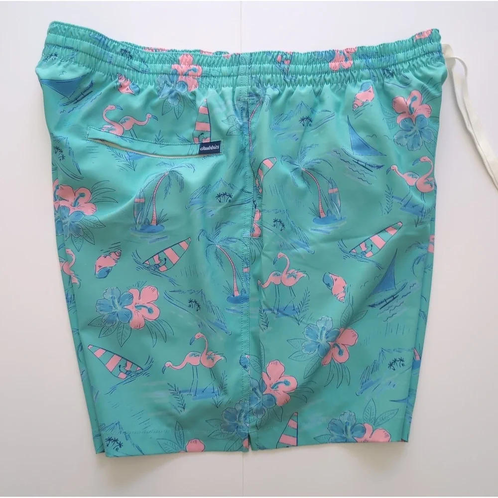 Chubbies The Mermaids Swim Trunks Mens 2XL Teal Flamingo Sailboat 7